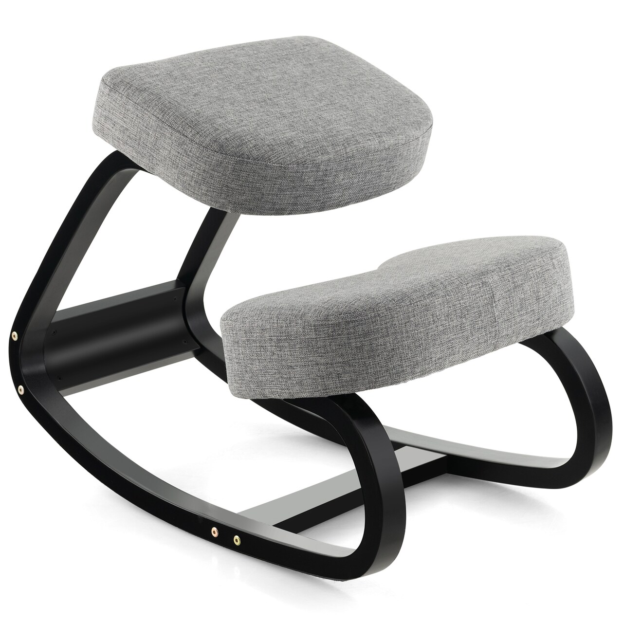 Ergonomic Kneeling Chair with Rocking Function Linen Sponge Cushion Birch Plywood Black Gray